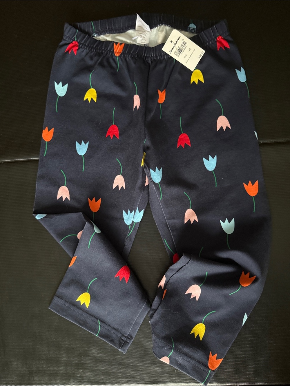 Hanna Andersson Navy Cropped Leggings with Multicolor Tulip Print